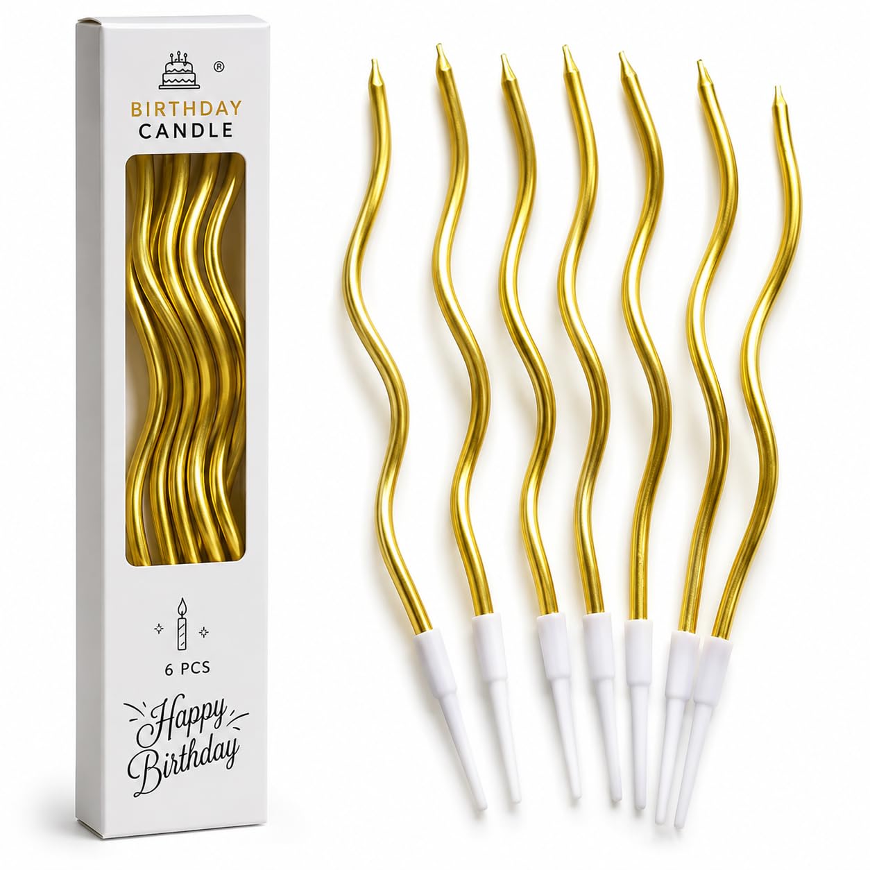 Metallic Golden Twisted Spiral Birthday Candle for Cake Decoration (Pack of 6 PC), Twisty Long Aesthetic Candle for Birthday, Anniversary, Baby Shower and All Celebrations (Golden)-image-35