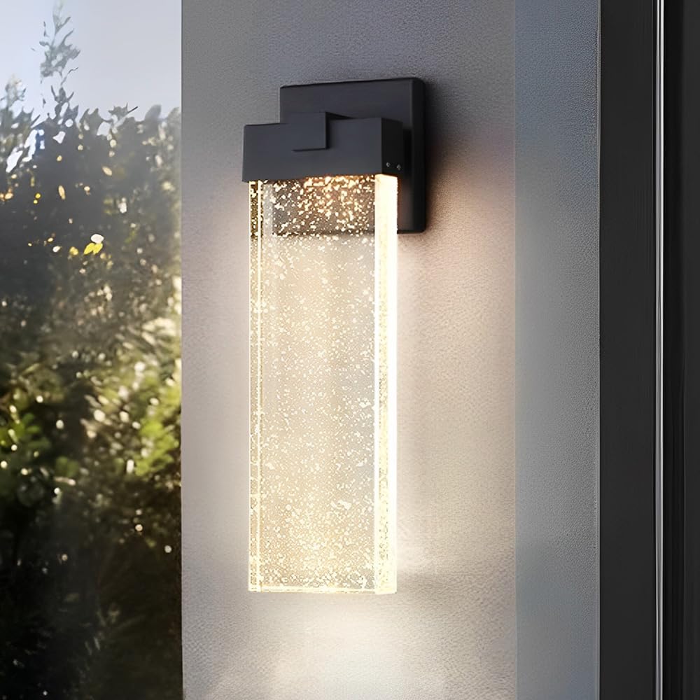 TRIVIDHA Wandleuchte für den Außenbereich, mit Kristallglas, quadratisch, Außenlicht, Aluminium, schwarz, IP65, wasserdicht, LED-Beleuchtung, für den Außenbereich, modern, für Eingangstür, Gar