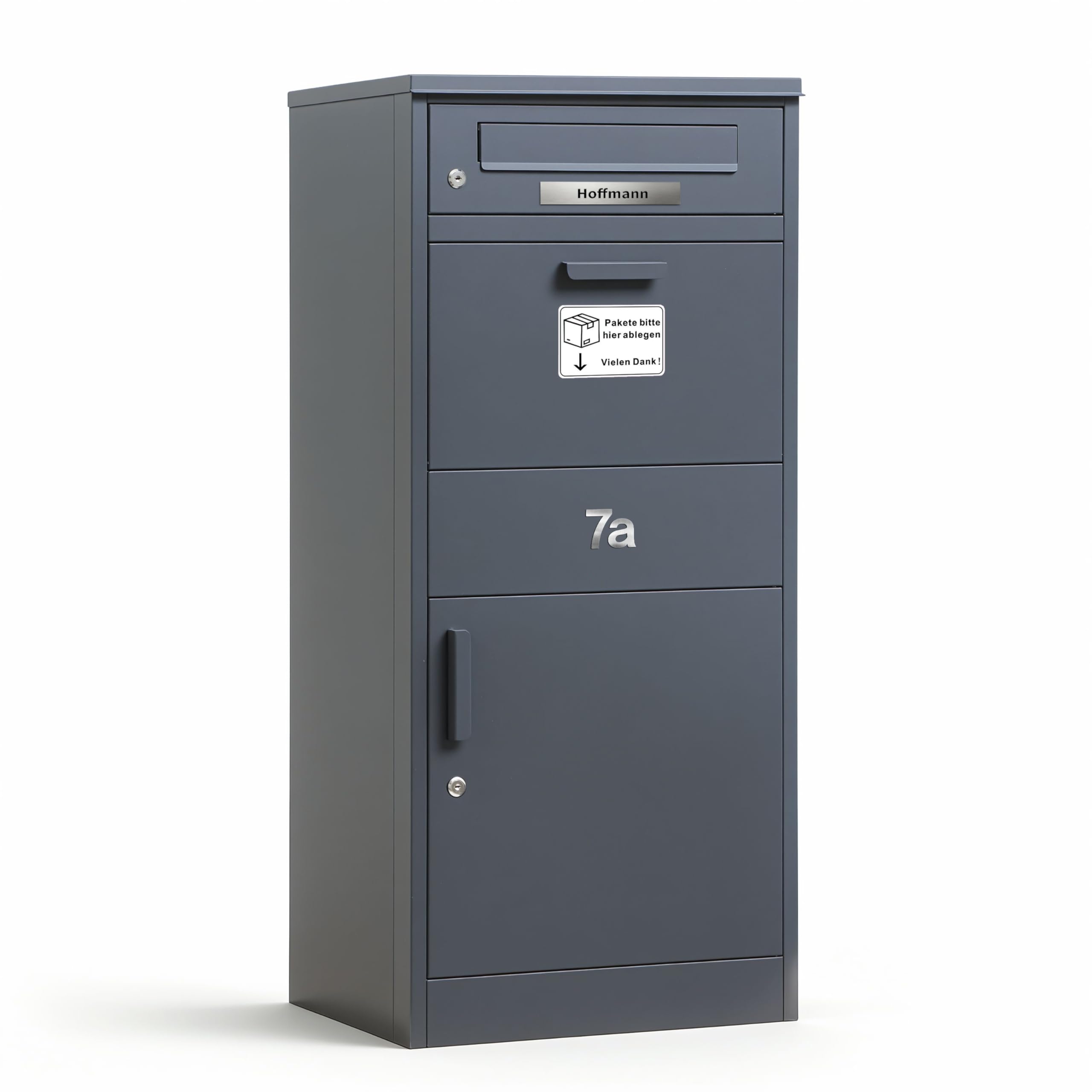 Zedelmaier Paketbox Briefkasten mit großem Paketfach, XXL Paketbriefkasten für Außenbereich, personalisiert mit Edelstahl Namensschild & Hausnummer, inkl. 4 Schlüssel(112 x 50 x 39 cm)