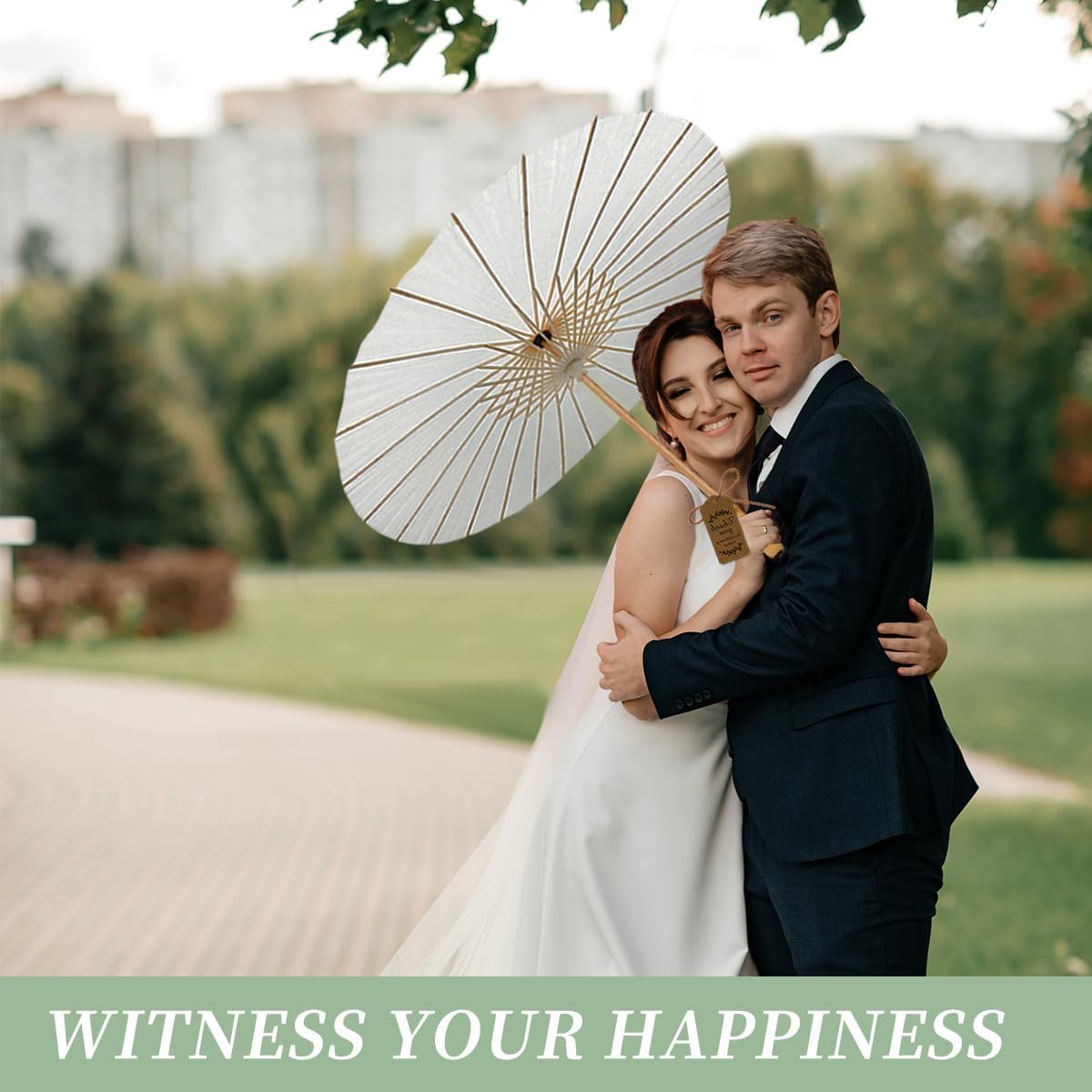 21 Pack 33 Inch Paper Umbrella Set for Wedding - White With Thank You Card and Storage Bag - DIY Oil Papers Coloring Chinese Umbrellas for Bridal Party Decorations