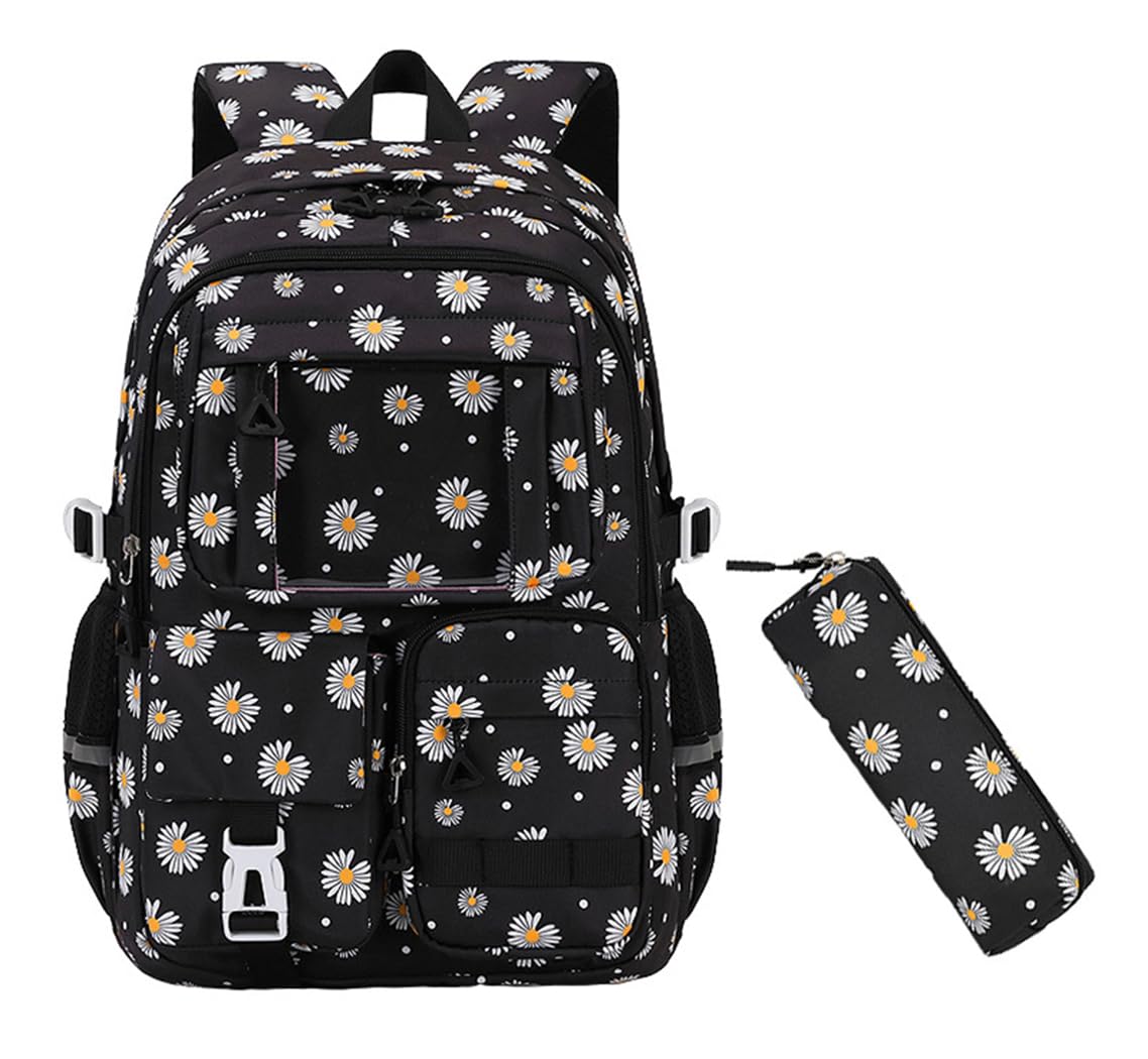 JiaYou Girls Dopamine Color Backpack Casual Daypack fit for School travel outdoor activities(Black-2Pcs,25 Liters)