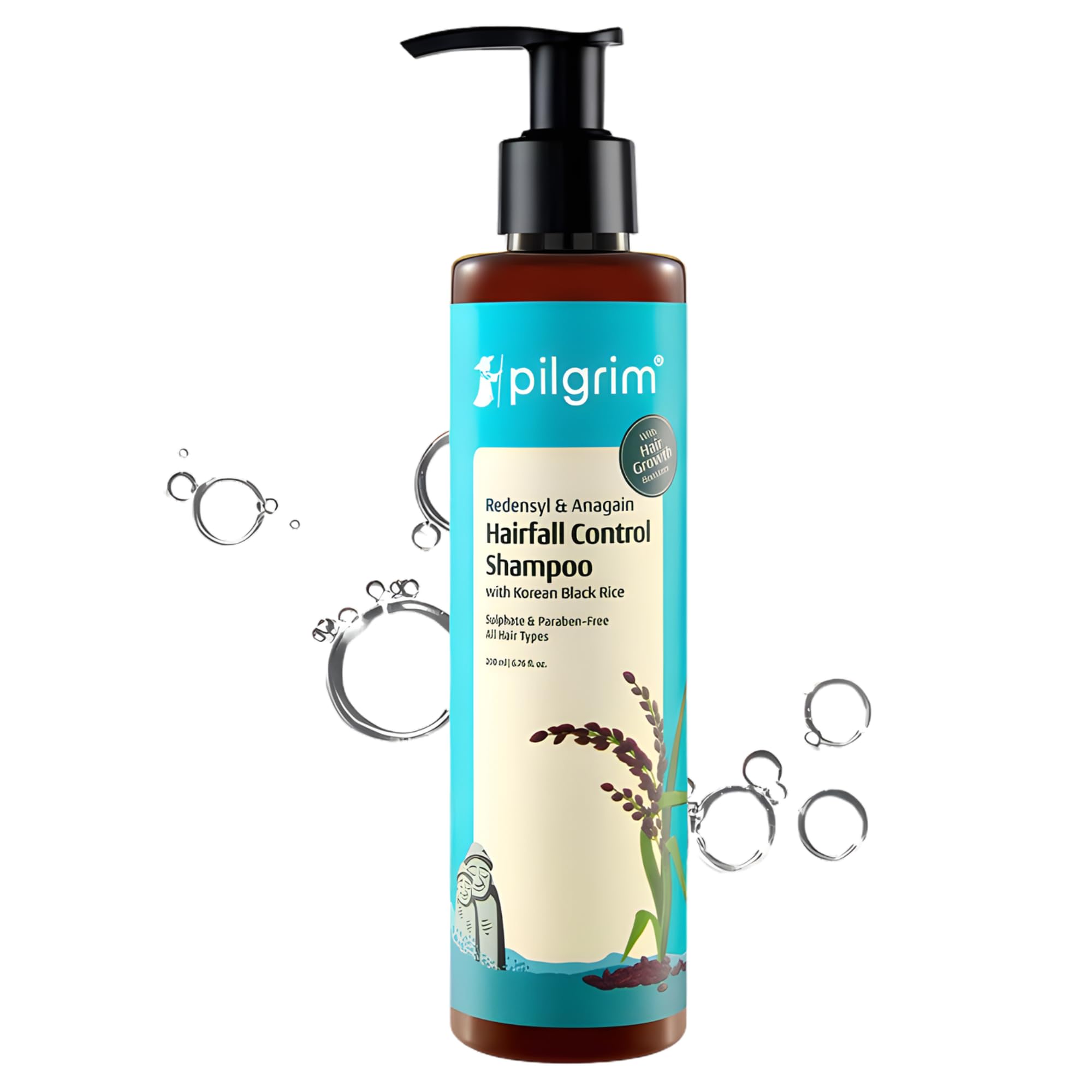 Redensyl & Anagain Hairfall Control Shampoo with Korean Black Rice 200ml | Anti Hairfall shampoo for Men & Women | Reduces Hairfall | Promotes Hair Thickness | For All Hair Types