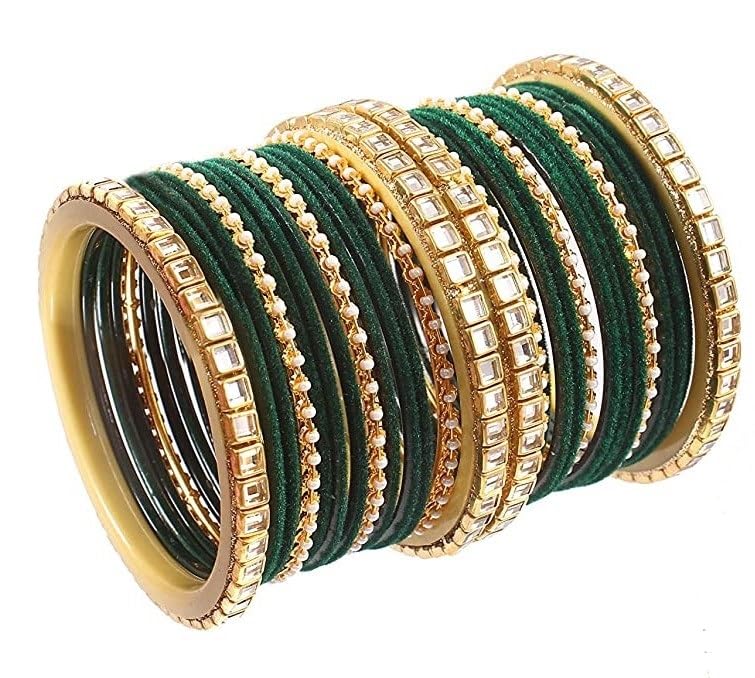 T4 Jewels 18k Gold Plated Latest Fashion Jewellery Zircon Stones Studded Bangles Set For Women & Girls_Green_2.8 (B0CH91TYMF) Amazon Price History, Amazon Price Tracker