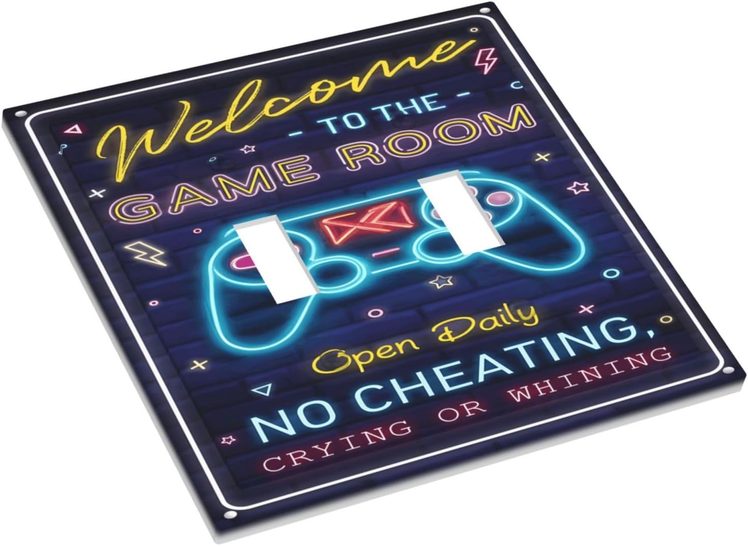 Decorative Light Switch Cover Plate Welcome to the Game Room Sign 2 Gang Switch Plate Covers Double Toggle Wall Plate Dual Device Electrical Switchplate Dimmer Faceplate for Bedroom image 3