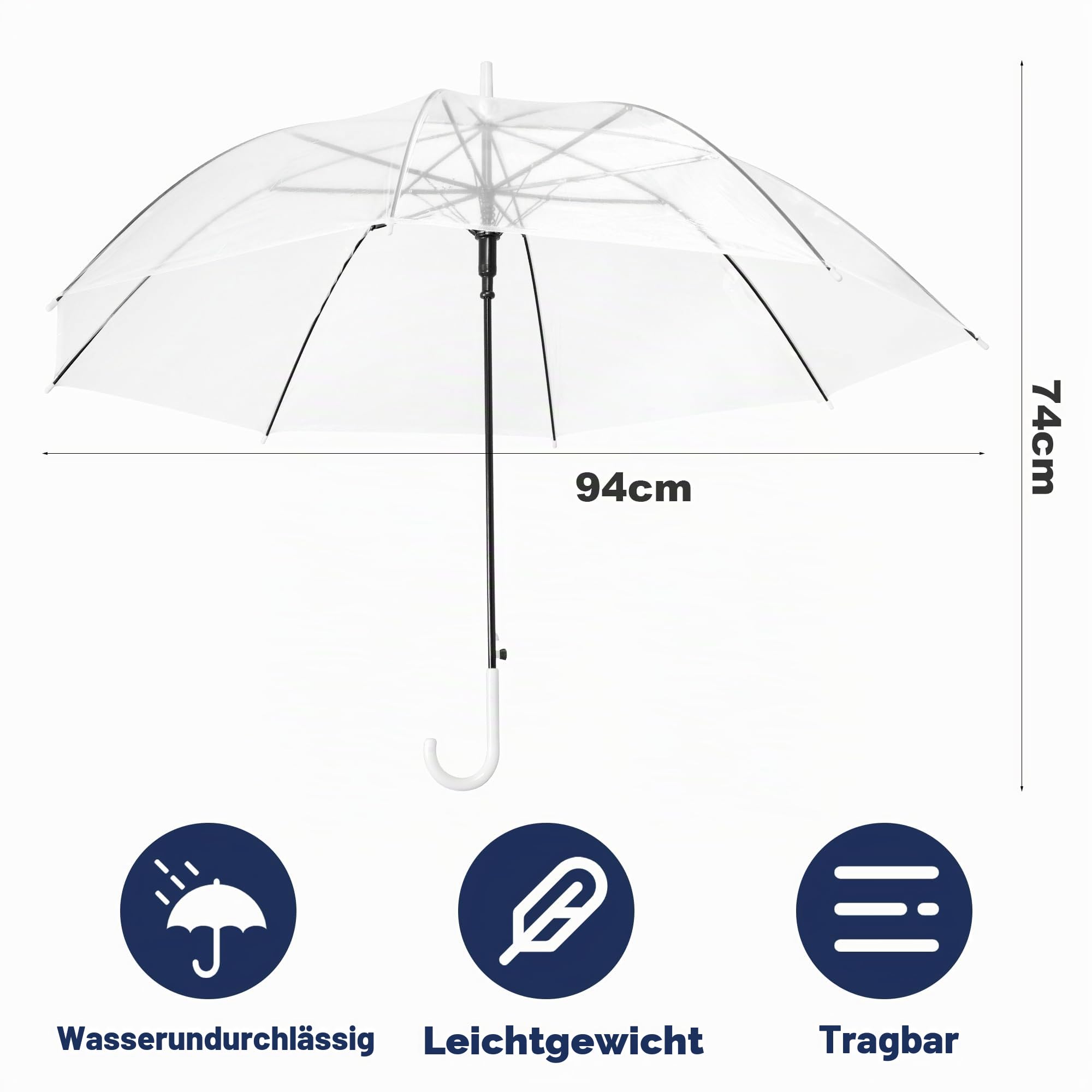 uyoyous 10pcs Einweg durchsichtig Stockschirme, Automatische transparent Regenschirm mit 8 Metal Schirmrippen Zerklüftet, Einzelschirm Ø 95 cm, Ein Personen Regenschirm