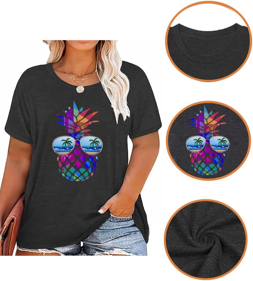 Women's Summer Plus Size Beach Vacation Printed Short Sleeve Round Neck Casual Top - Image 4