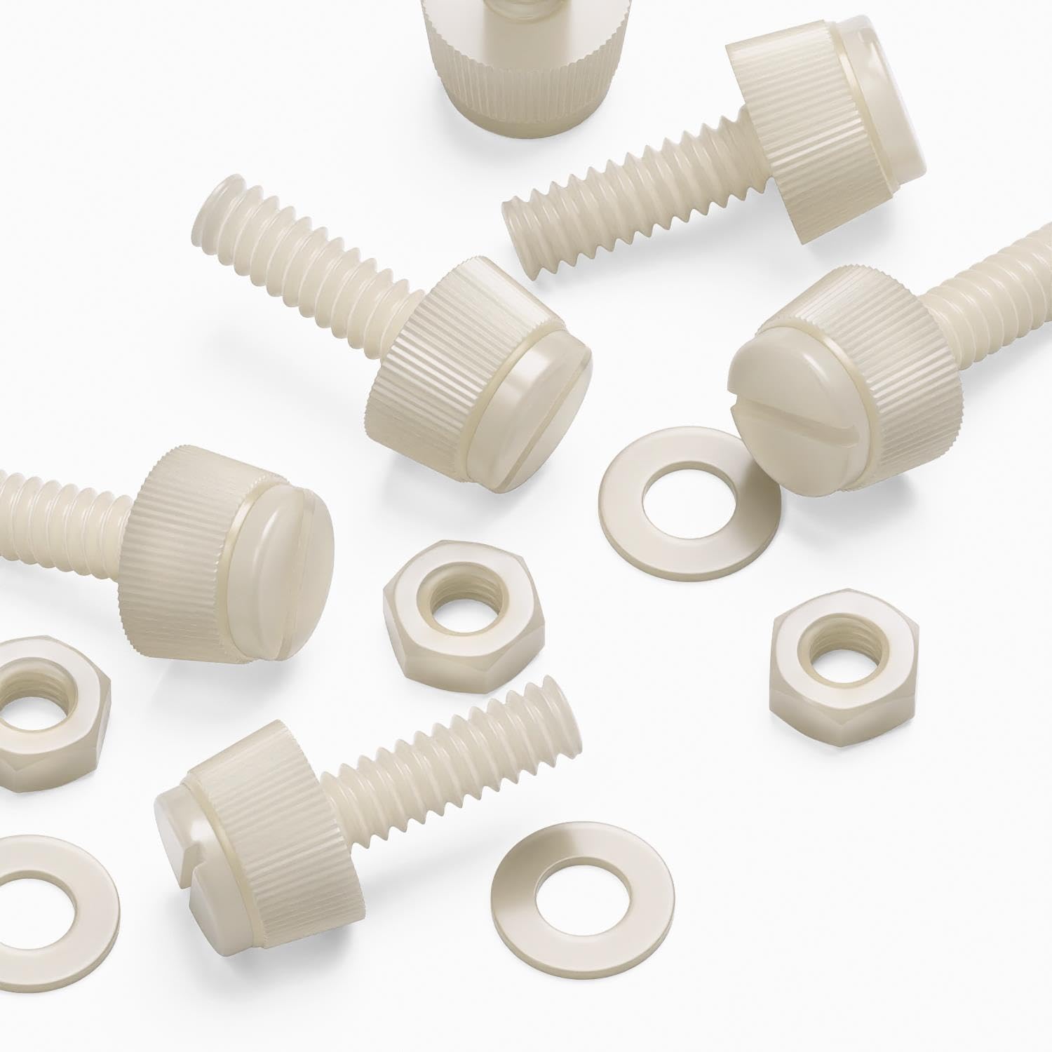 50x Natural Nylon Plastic Thumbscrews, M3 x 10 mm, knurled, Nuts, Washers & Bolts