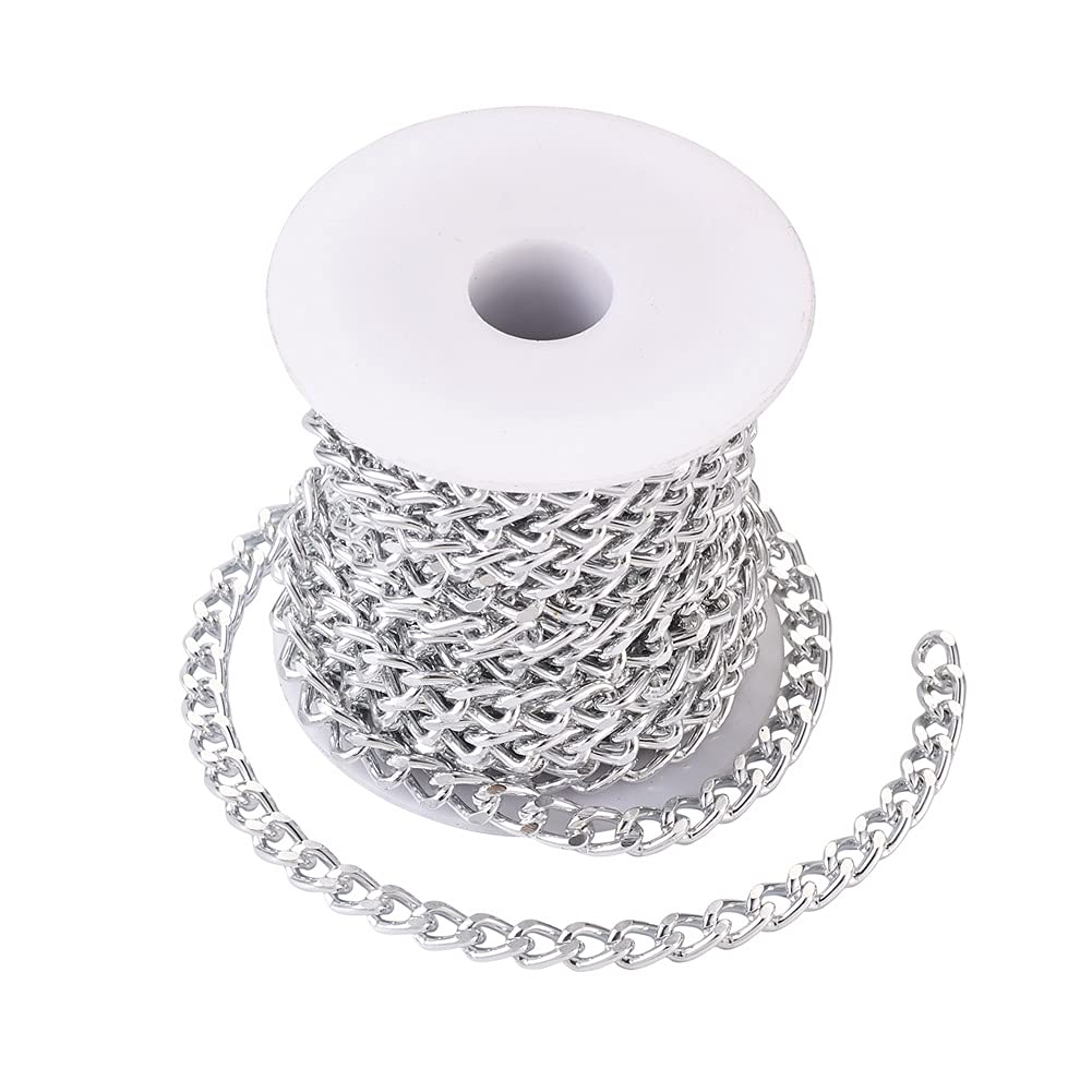 Craftdady 16.4 Feet Aluminium Curb Chain Unwelded Twist Link with Spool for Punk Cuban Chain Necklace Bracelet Jewellery Making, Silver