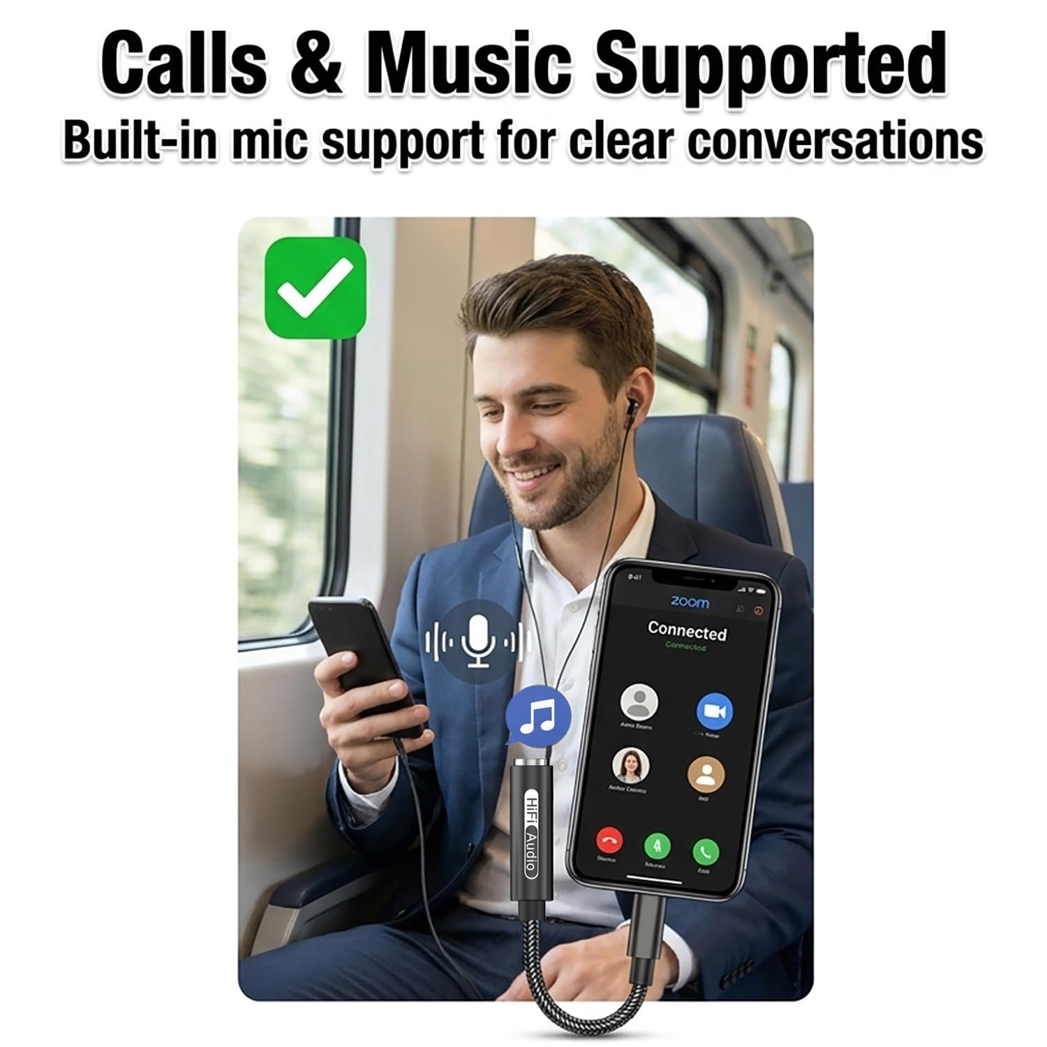 USB C auf 3,5 mm Hi-Res Audio-Adapter, eingebauter DAC, Typ C auf AUX-Kopfhöreranschluss, Sound in Studioqualität, unterstützt Anrufe, kompatibel mit iPhone 15, 16, 17, Samsung Galaxy S25, S24, S23