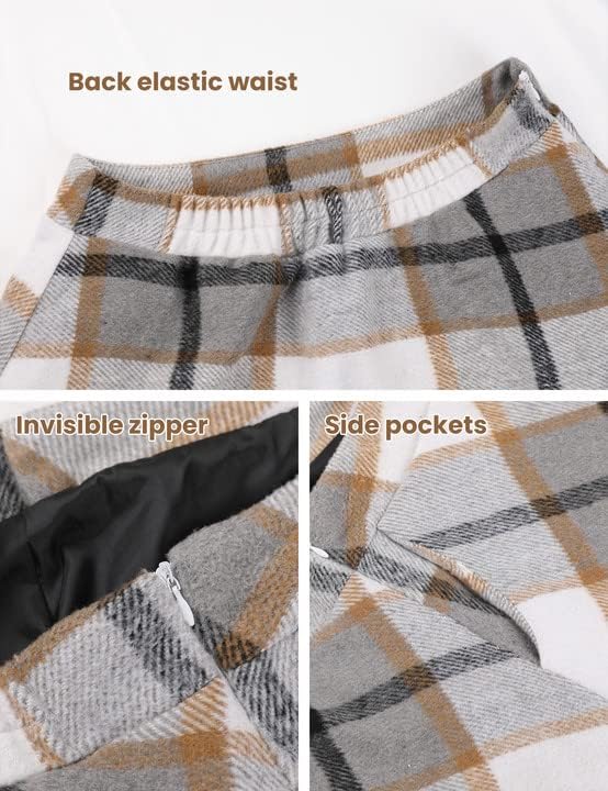 Tanming Women's Winter Warm Elastic Waist Wool Plaid A-Line Pleated Long Skirt - Image 3