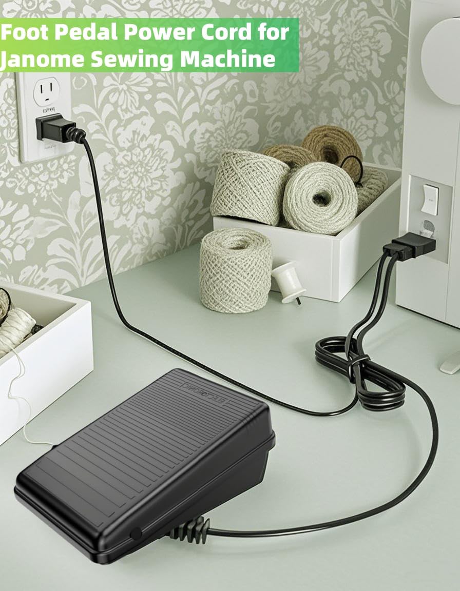 Foot Pedal Power Cord Compatible with Janome 033770217 YC-482J-1 HD3000 HD1000 2212 11706 3125 204d 3434d 3128 415 8002d 7933, Pedal and Power Cord for Janome & Kenmore Sewing Machine