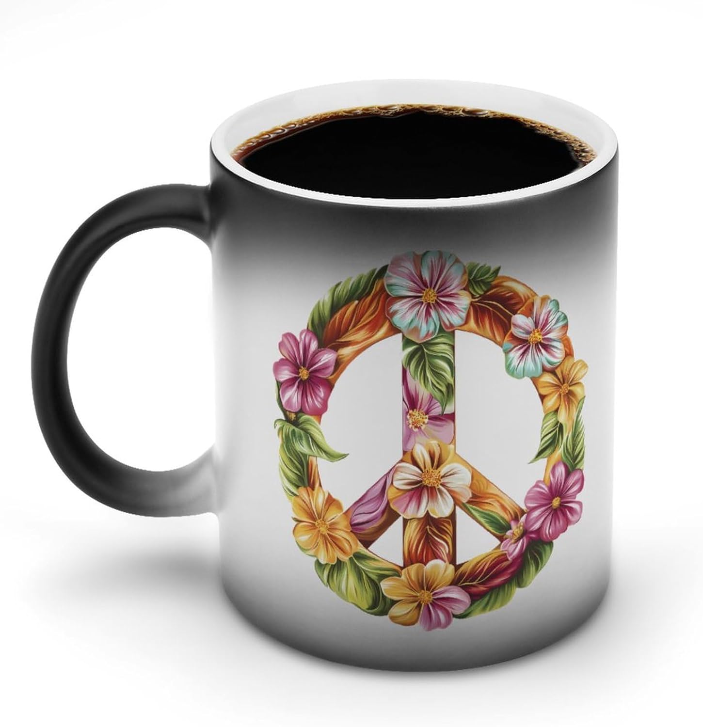 Peace Sign Flowers Funny Color Changing Coffee Mug Ceramic Magic Cup Personalized Discoloration Tea Mugs