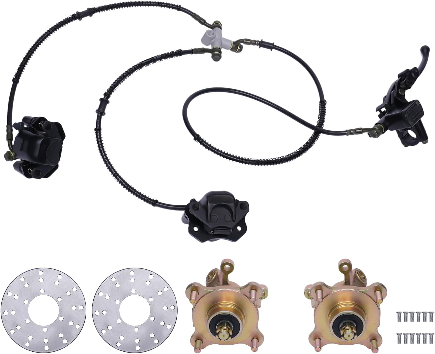 YIYIBYUS ATV Front Wheel Hub Steering Knuckle Spindle Brake Disc, Front Brake Disc Rotor Brake Caliper Assembly for 125cc-250cc Quad Go Kart ATV Quad Pit Dirt Bike Buggy Motorcycle (7PCS w/Caliper)