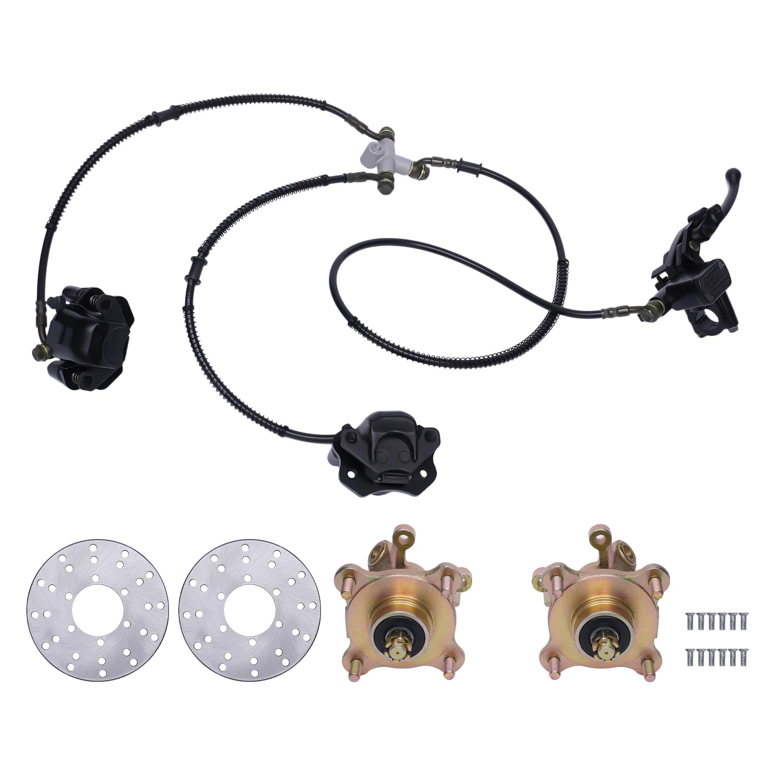 YIYIBYUS ATV Front Wheel Hub Steering Knuckle Spindle Brake Disc, Front Brake Disc Rotor Brake Caliper Assembly for 125cc-250cc Quad Go Kart ATV Quad Pit Dirt Bike Buggy Motorcycle (7PCS w/Caliper)