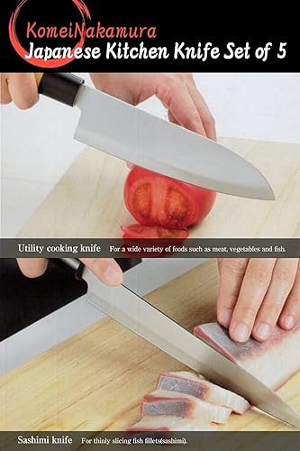 Miniatura 4 de Yamasho Juego de 5 cuchillos de cocina producidos por Komei Nakamura incluyendo cuchillo de sushi japonés