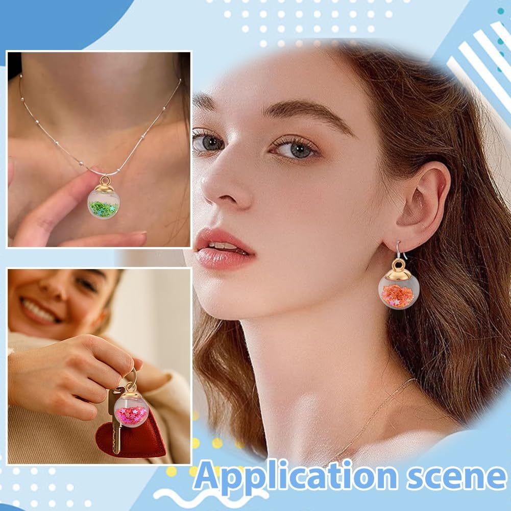 114Pcs 19 Colors Glass Ball Charms Transparent Glass Ball Charm Pendants with Shining Stars Sequins Colorful DIY Charms Hanging Pendants for Earring Bracelet Necklaces DIY Jewelry Making - Image 4