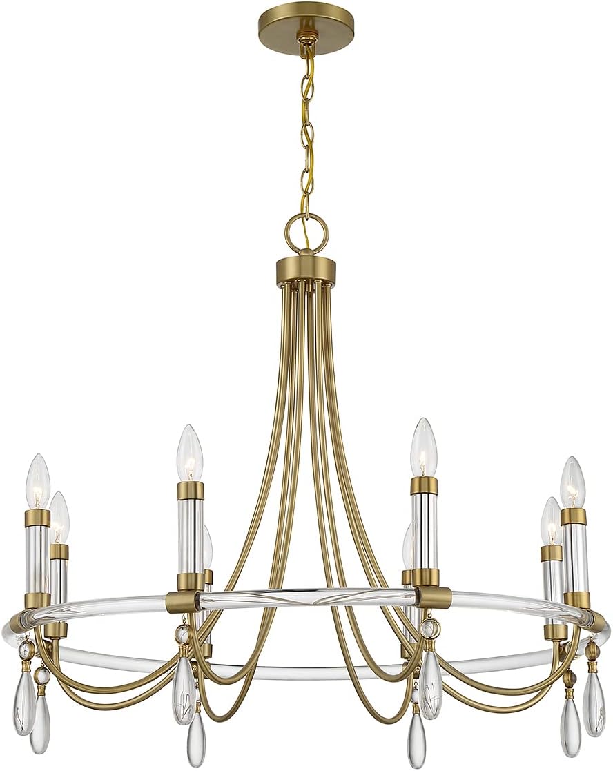 Savoy House 1-7718-8-195 Mayfair Traditional Round Candle Chandelier with Clear Acrylic Frame & Crystal Drops, 8-Light 480 Total Watts, 27" H x 30" W, Warm Brass & Chrome
