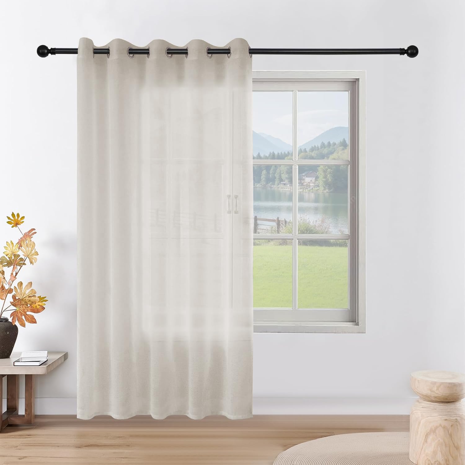CUCRAF Leinen Voile Vorhänge mit Ösen Gardine für Schlafzimmer Wohnzimmer, Leinenfarbe,1 Stück