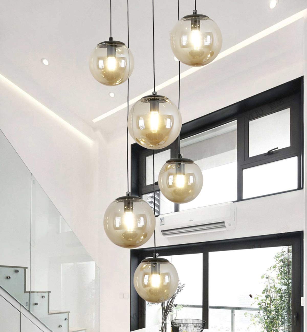 SXECAEPS Modern creative chandelier Minimalist Staircase Modern Duplex Living Room Long Creative Personality Villa Apartment Rotating Stairwell Lamp 6 Ball 30x150cm (Color : Twilight)