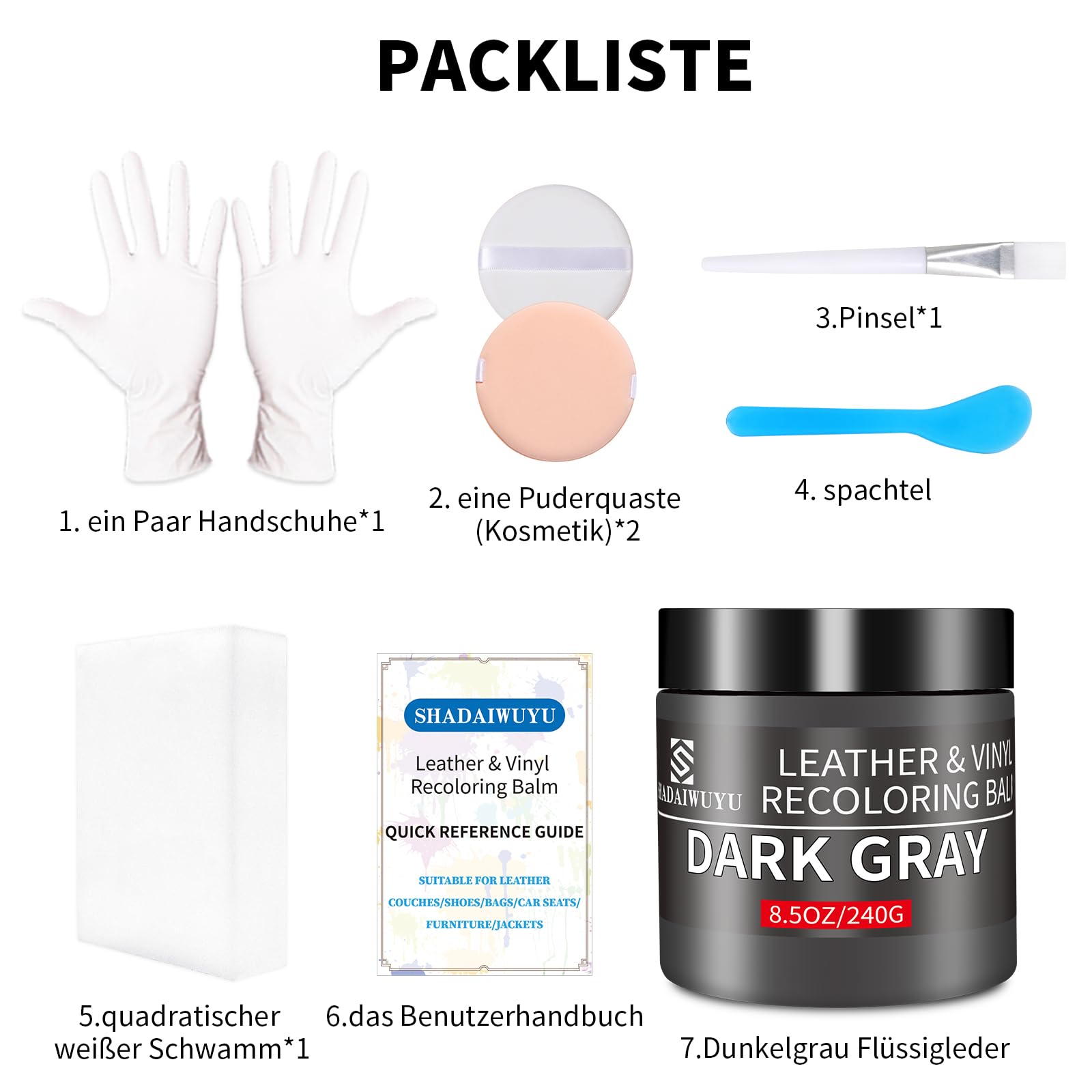 240g Lederpflege Auto,Leder Reparatur Set Dunkelgrau,Flüssigleder,Lederfarbe,Kunstleder Reparaturset zum Reparieren von Sofas,Vinylmöbeln,Autositz,Lederschuhen,Sattel bei Verblassen und Kratzern