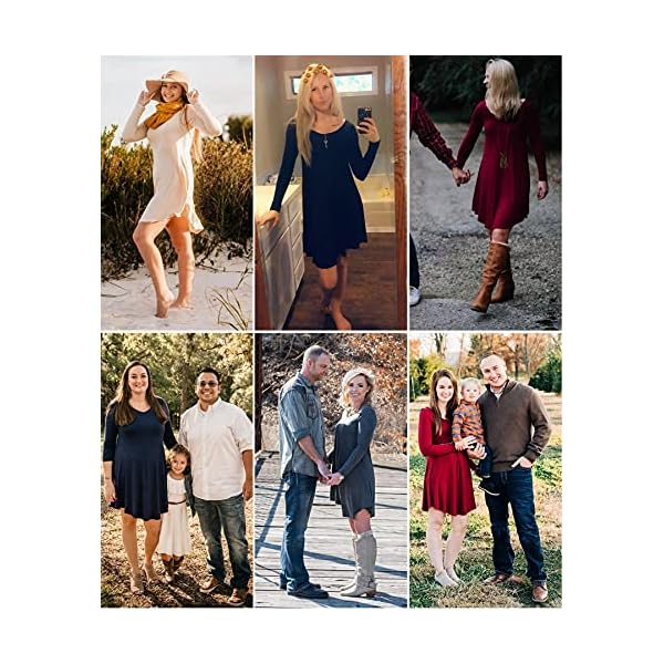 DEARCASE Women's T-Shirt Dress Wine Red Medium V-Neck Spring Winter Casual Loose Long Sleeve Fall Wedding Guest Knee Length Jersey Flowy Stretch Solid A-Line Tunic Swing Sweater Tunic Dresses