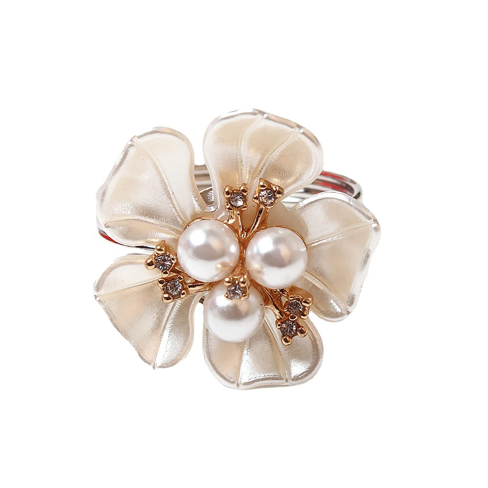 Napkin Rings Set, 12 Pcs Pearl Flower Napkin Rings, Reusable Gold Napkin Rings, Table Decoration for Wedding, Christmas, Thanksgiving, Birthday, Holiday, Party