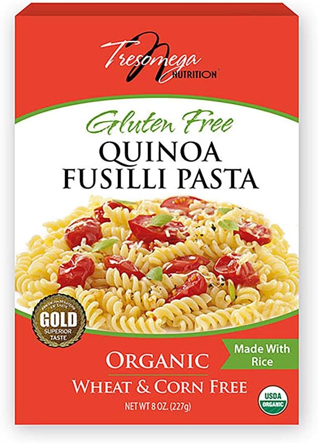 Tresomega Organic Gluten Free Quinoa Fusilli Pasta, 8 Ounce (Pack of 12)