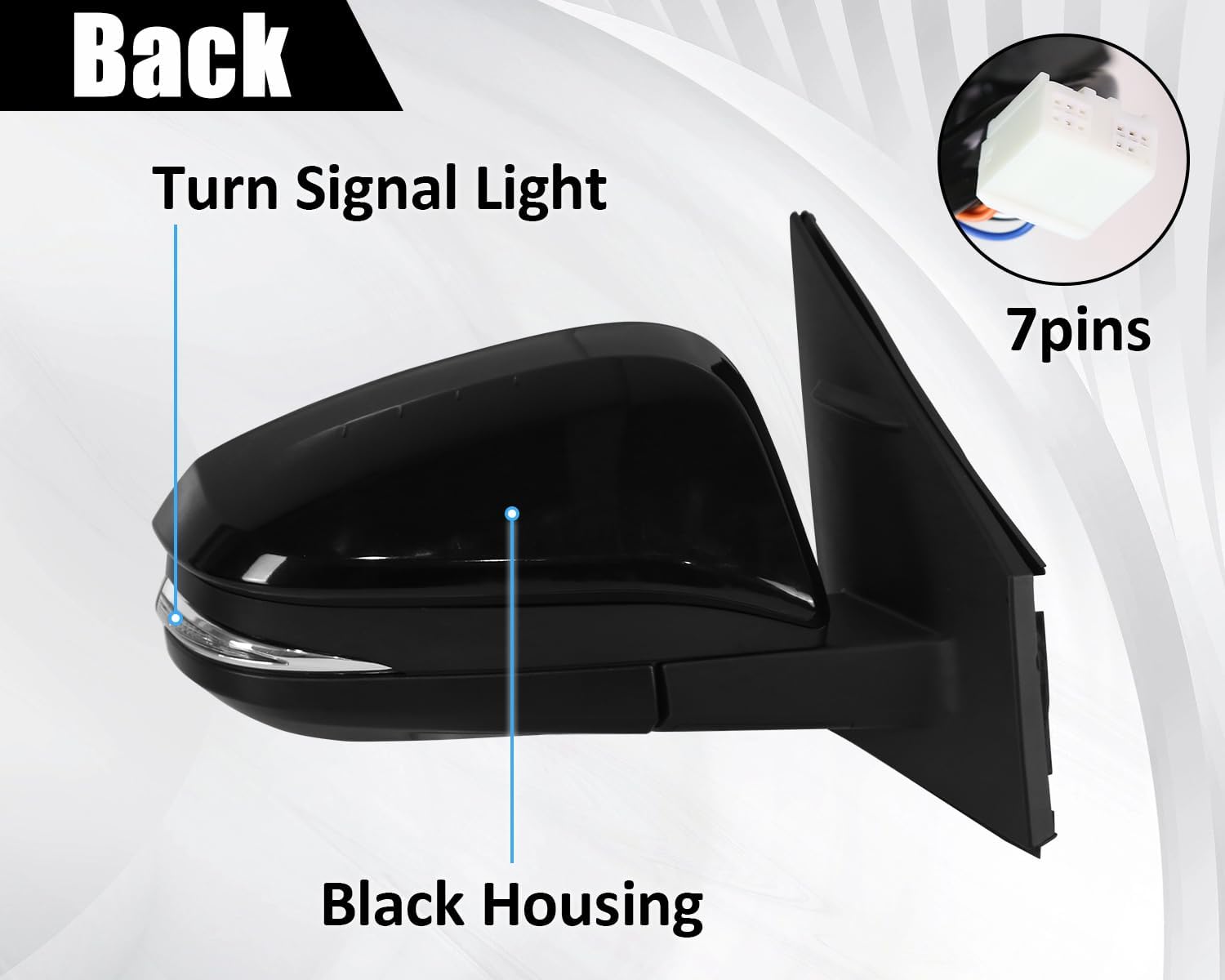 Side Mirror Replacement Fits for Toyota RAV4 2013 2014 2015, Right Passenger Side Black Rearview Mirror with Power Glass Heated and Turn Signal Light 7pins