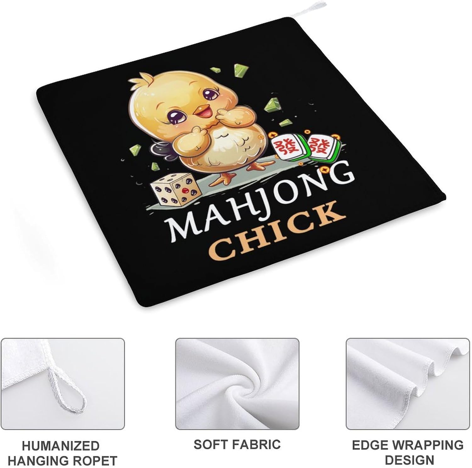 Mahjong Chick Chinese Board Game Hand Towels for Bathroom Kitchen Towels Small Towel Handkerchiefs with Hanging Loop 4PCS