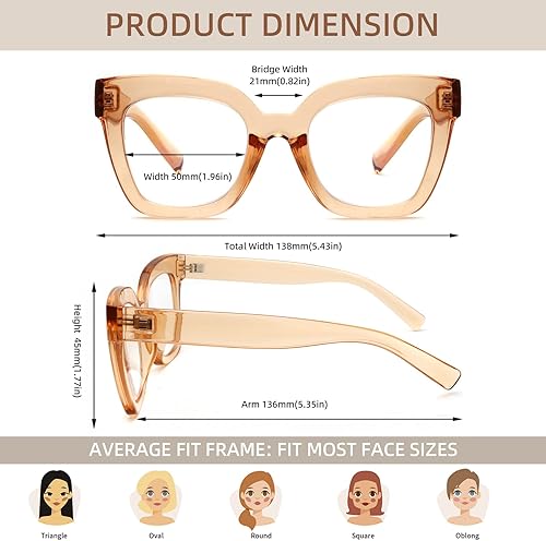 Miniatura 4 de HGIOOIGH Lentes de lectura de gran tamaño para mujer, cuadrados, ligeros, TR90, a la moda, con luz azul