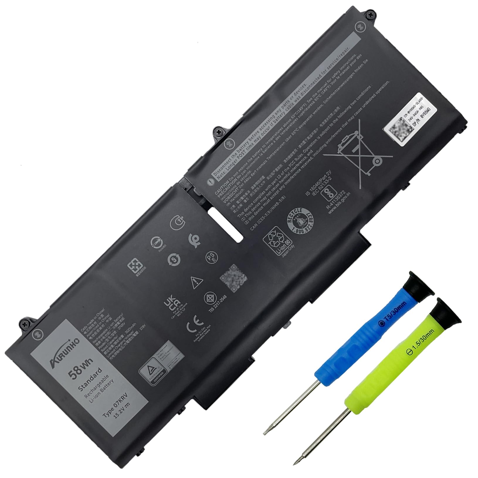 AURUNHO 07KRV 58Wh Laptop Battery Replacement for Dell Latitude 5430 5530 Precision 3570 P104F005 P104F006 P137G004 P137G005 P137G006 H4PVC 0H4PVC