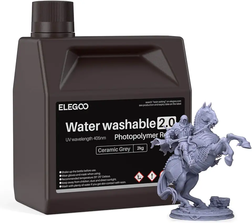 ELEGOO Resina lavável 2.0 para impressora 3D Cinza Cerâmica 2KG - Resina de fotopolímero padrão de cura UV 405nm para impressão 3D LCD/MSLA/DLP