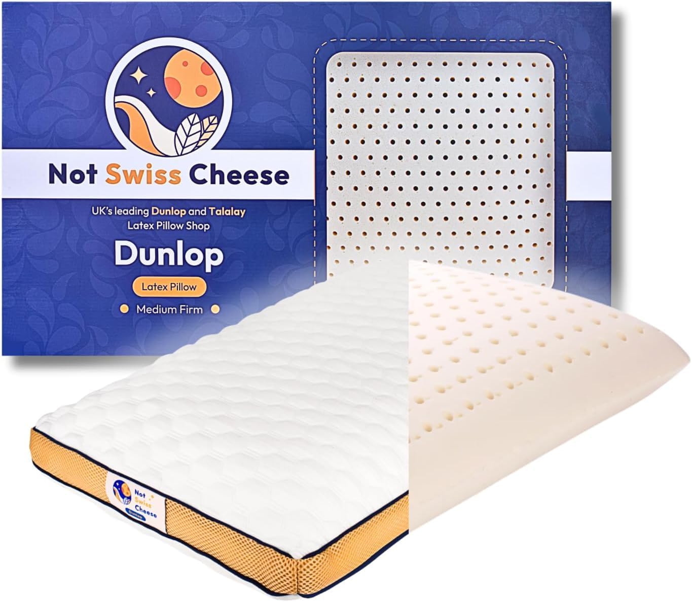 Almohada de Espuma de látex Dunlop 100% del Reino Unido, Almohada ortopédica Cervical de tamaño estándar para aliviar el Dolor de Cuello, 60 x 40 x 14 cm, asequible y Duradera
