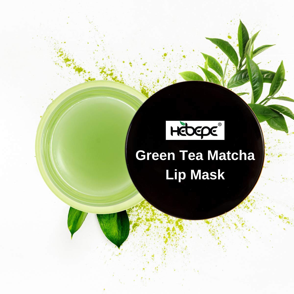 Hebepe Green Tea Matcha Lip Sleeping Mask Overnight with Applicator, Dry Lips Treatment with Coconut Oil, Vitamin E, Fig Extract, Orchid, and Shea Butter, Moisturizer for Dry, Chapped, Cracked Lips
