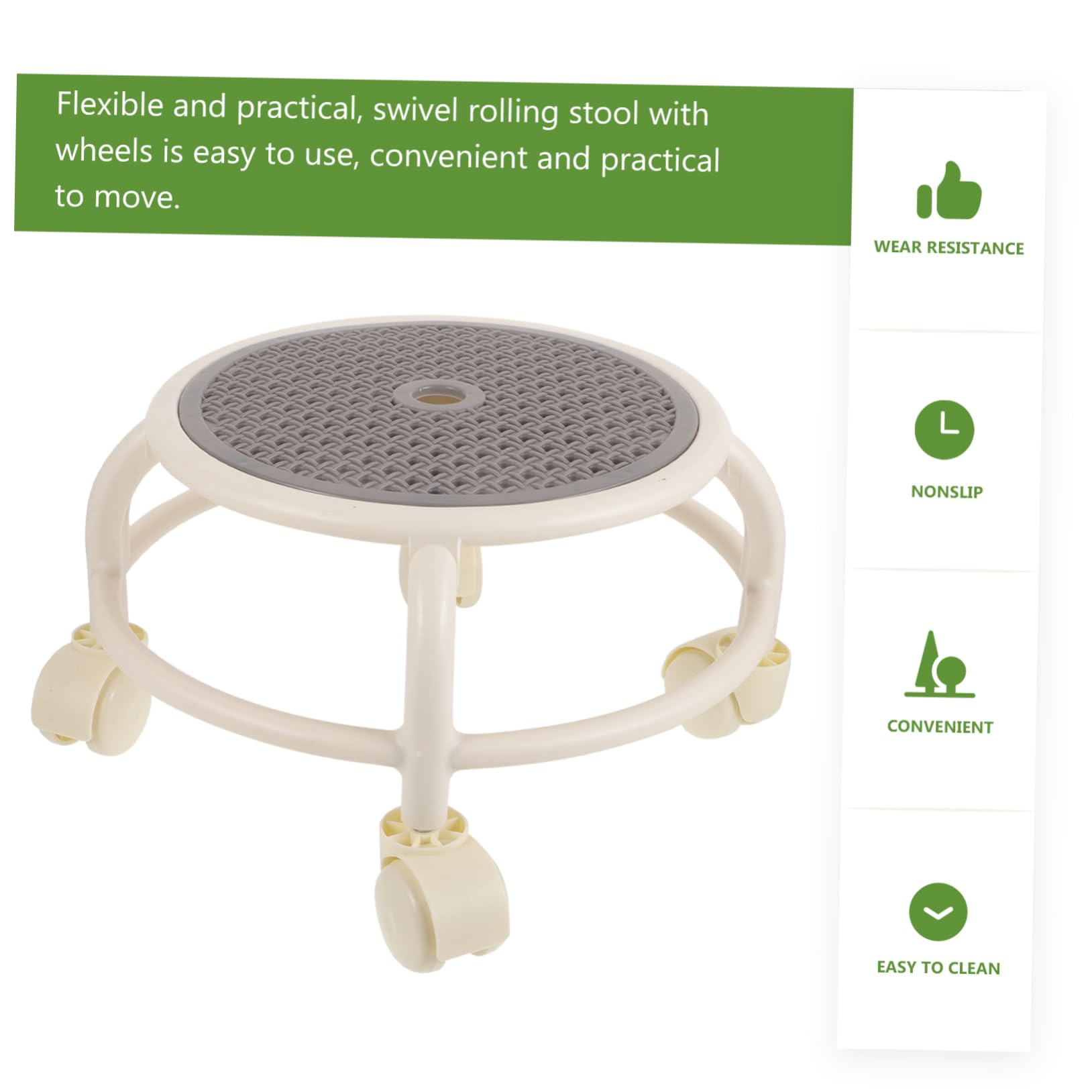 Angoily Tabouret Confortable Roulette Rond et à Forte Capacité avec Plastique de Charge pour Pédicure à Domicile Usage Garçon et Filles