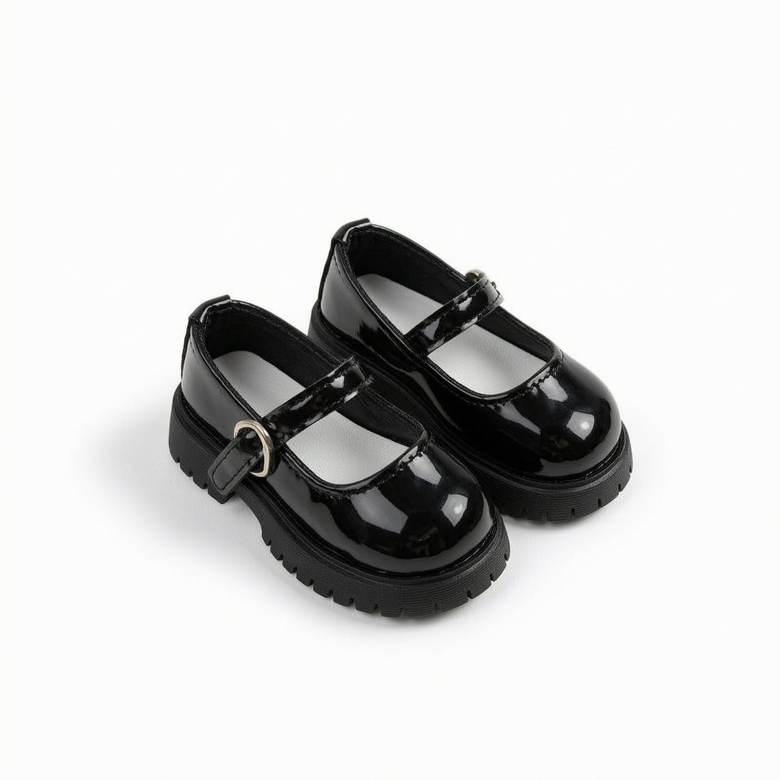 Colcolo Doll Casual Footwear Shoes Flats Sneakers With Buckle Detail And Contemporary Lug PU Material For Miniature Outfits suitable for collectors display setups , Black