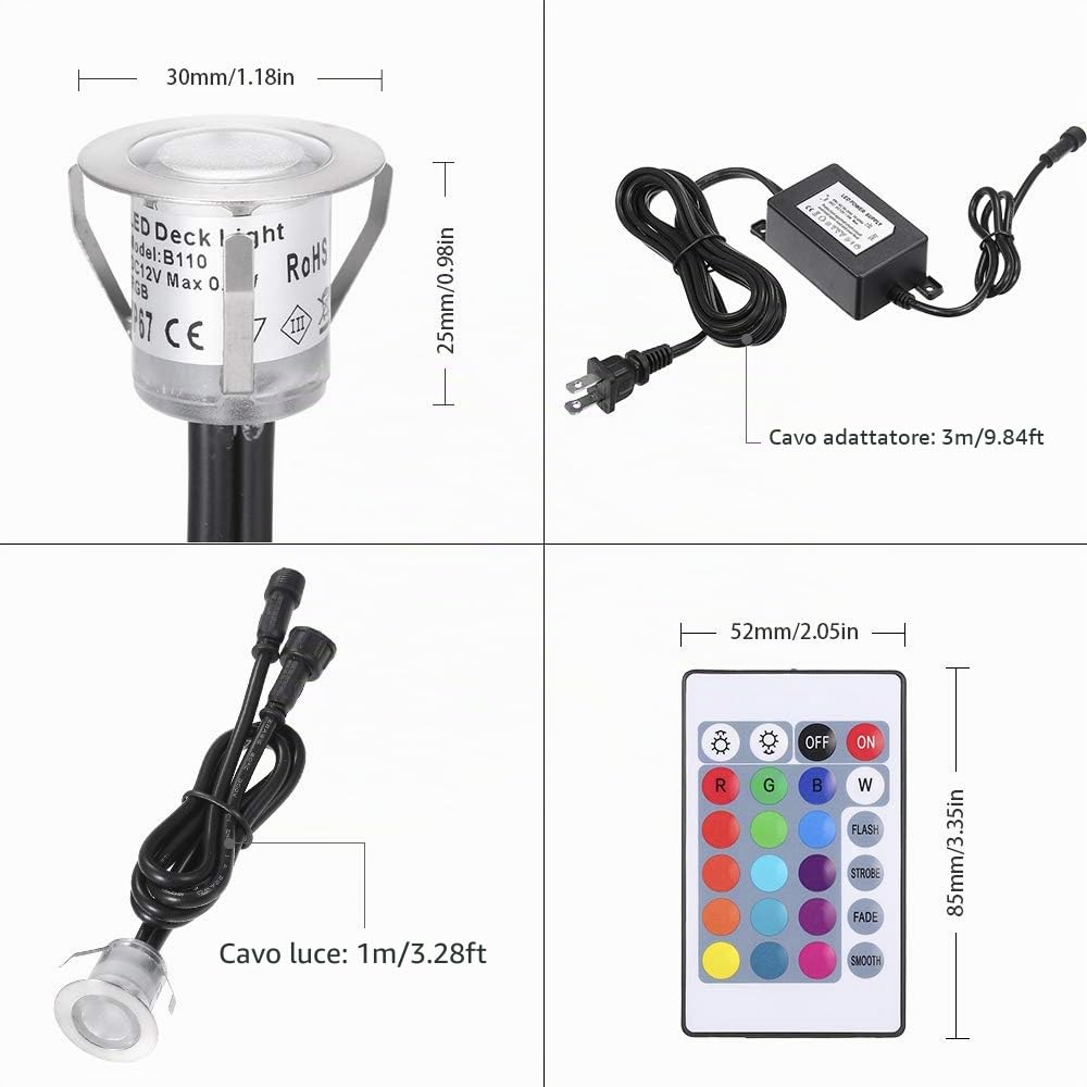 Faretti Incasso,Lixada 10PCS Luci di Coperta LED con Telecomando 500LM Lampada da Incasso a Terra 16 Colori RGBW 4 Modalità di Illuminazione Regolabile IP67 Impermeabile