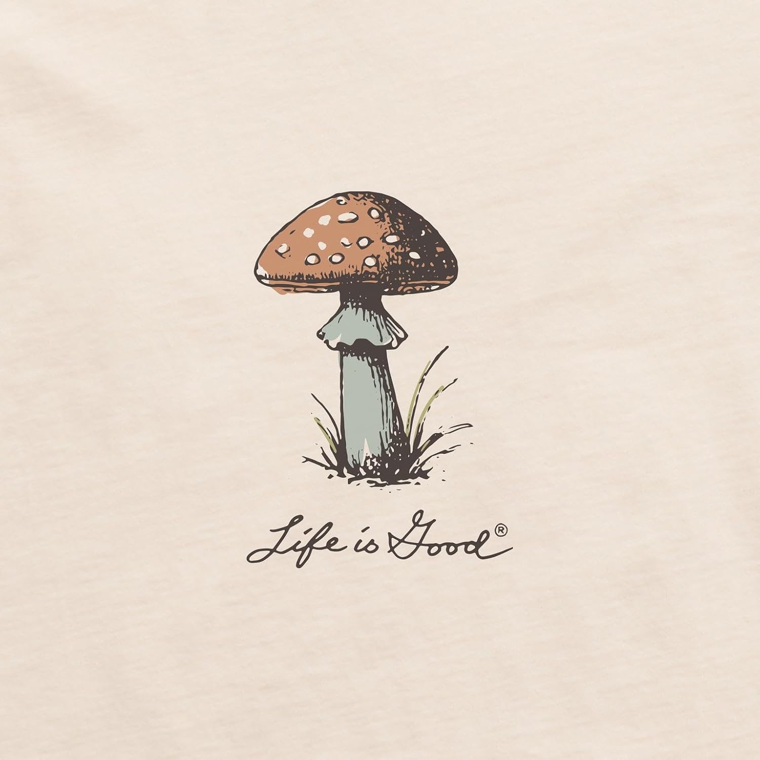 Life is Good. Women's Detailed Mushrooms Long Sleeve Crusher Boxy Tee, Putty White