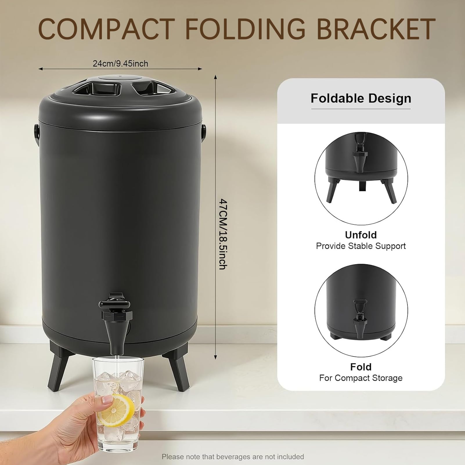 Dispensador de bebidas de acero inoxidable, doble pared de 10 litros para retención de calor y frío con grifo y asa, ideal para fiestas, camping, eventos al aire libre y bufés