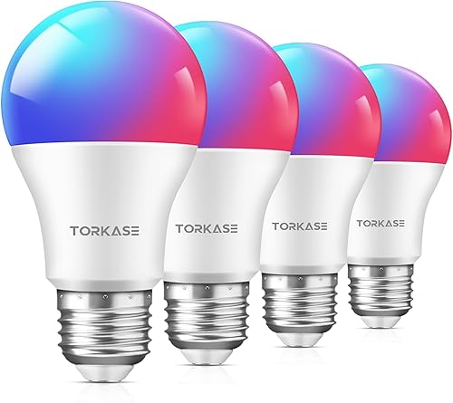 Torkase Bombillas inteligentes inteligentes que funcionan con Alexa y Google Home, WiFi y Bluetooth que cambian de color, bombillas A19 E26 2.4Ghz