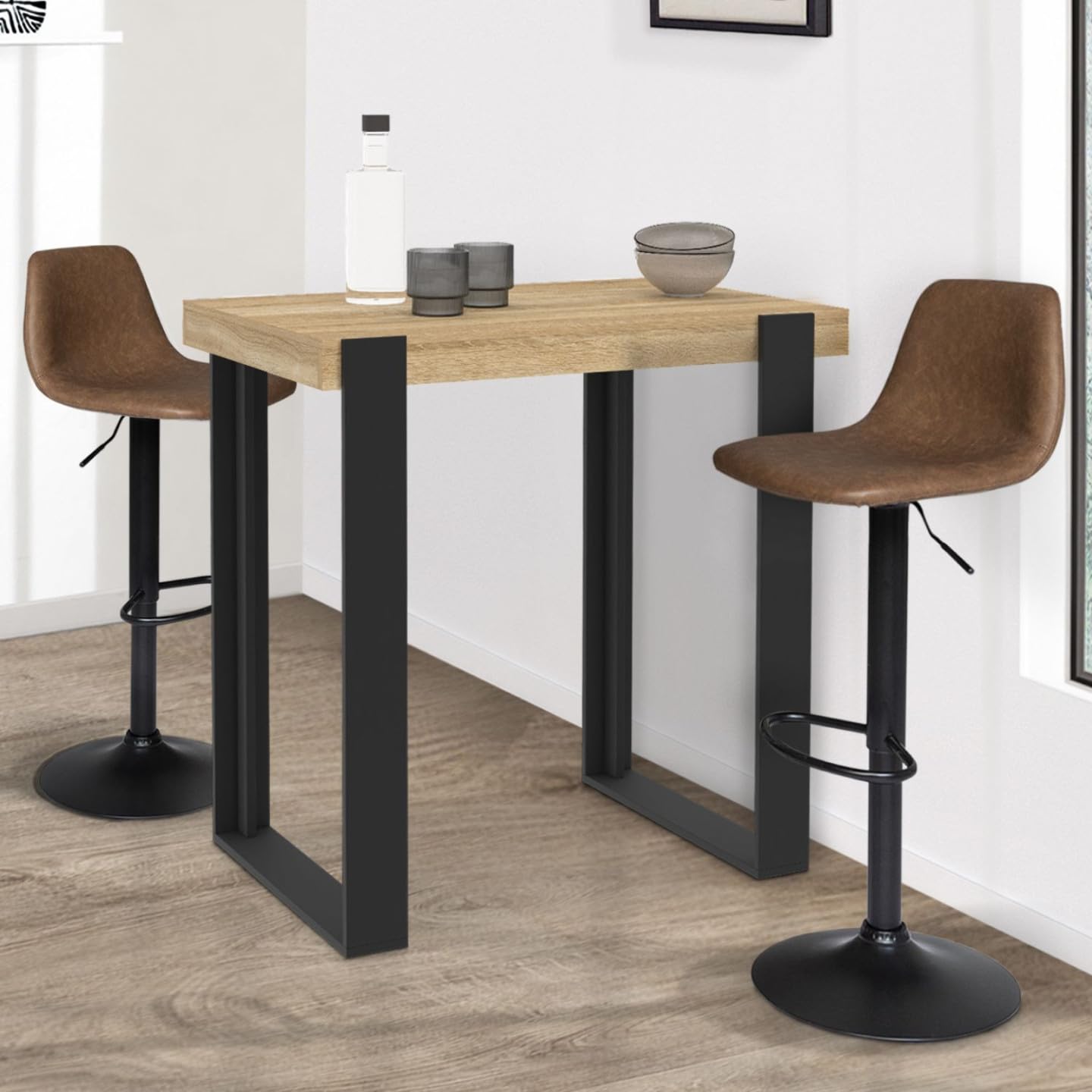 IDMarket Phoenix - Mesa alta de bar de madera y negro (113 cm)