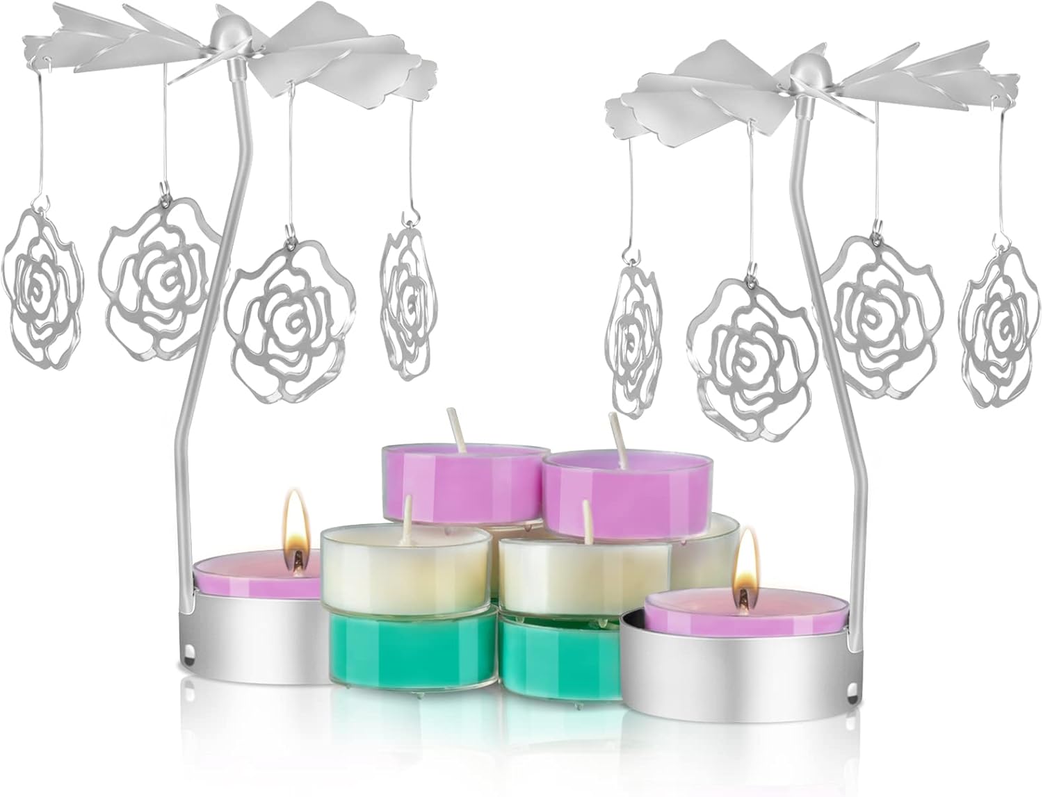 2 Pcs Metal Rotating Tea Light Candle Holder Silver DIY Spinning