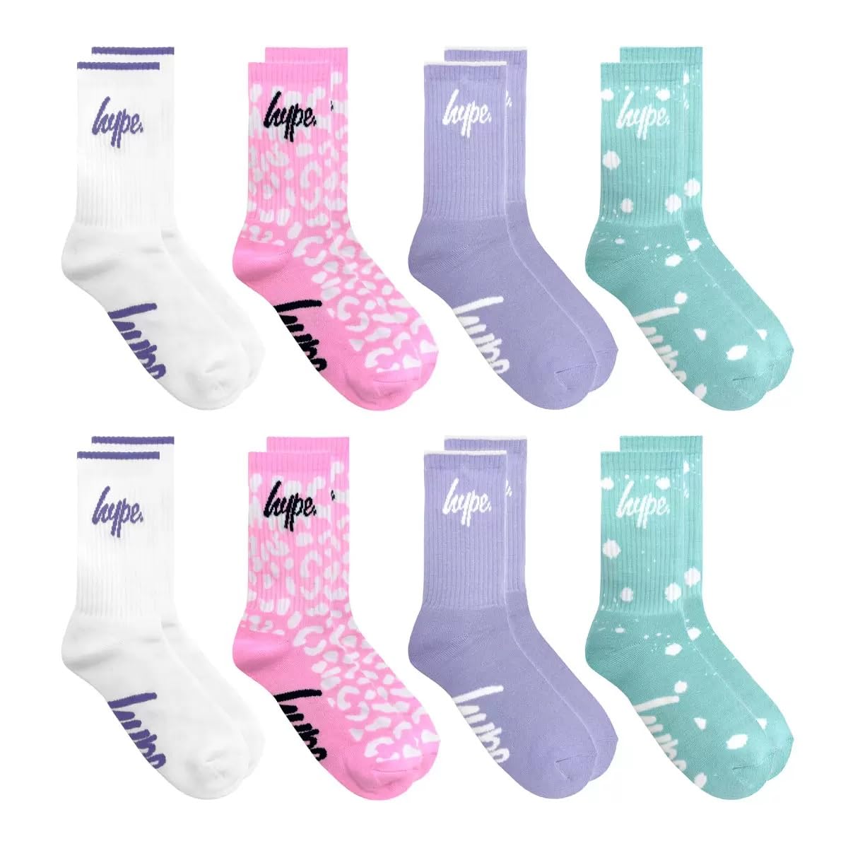 hype Kid's Classic Sock, 8 Pack Crew Socks Multicolor For Girls and Boys UK size EU 31-36 Age 3-6 years Pinkpackgirls