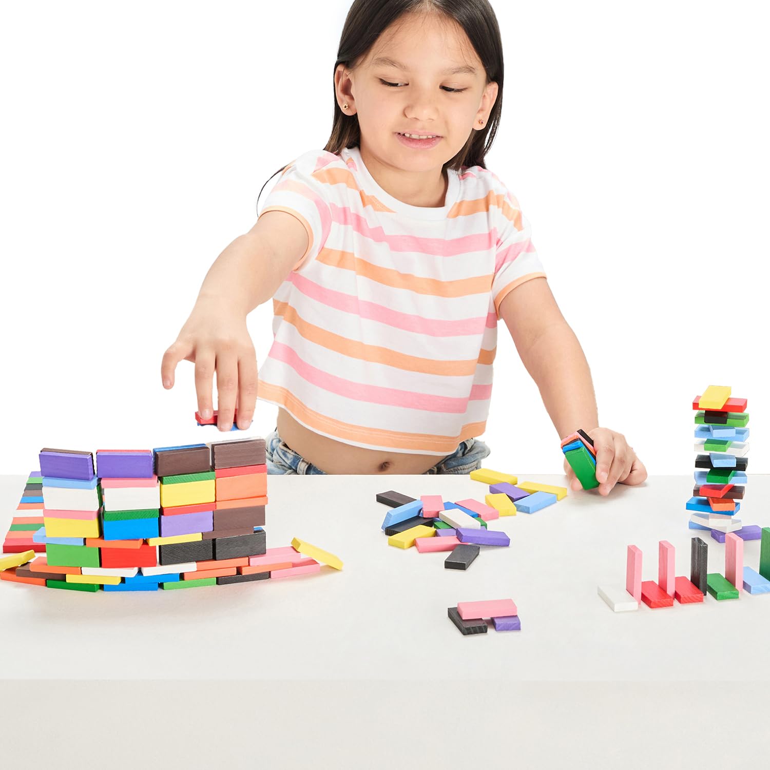 Amazon Brand - Jam & Honey Wooden Blocks/Dominoes Board Game for Kids - 240 Pieces | Creativity | Education (with Storage Box)