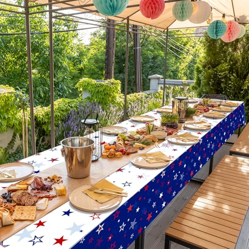 Image of 4.5 x 100 Feet Patriotic Tablecloth for 4th of July Independence Day Decorations,Roll of Disposable Custom White Blue Red Star Memorial Day Photography Backdrop for 4th of July Themed Party Supplies