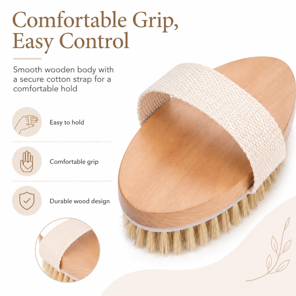Opaz Trockene Körperbürste, natürliche Borsten, für trockene Haut, Peeling, nasses oder trockenes Peeling, glatte Cellulite, stimuliert die Durchblutung, 2 Stück