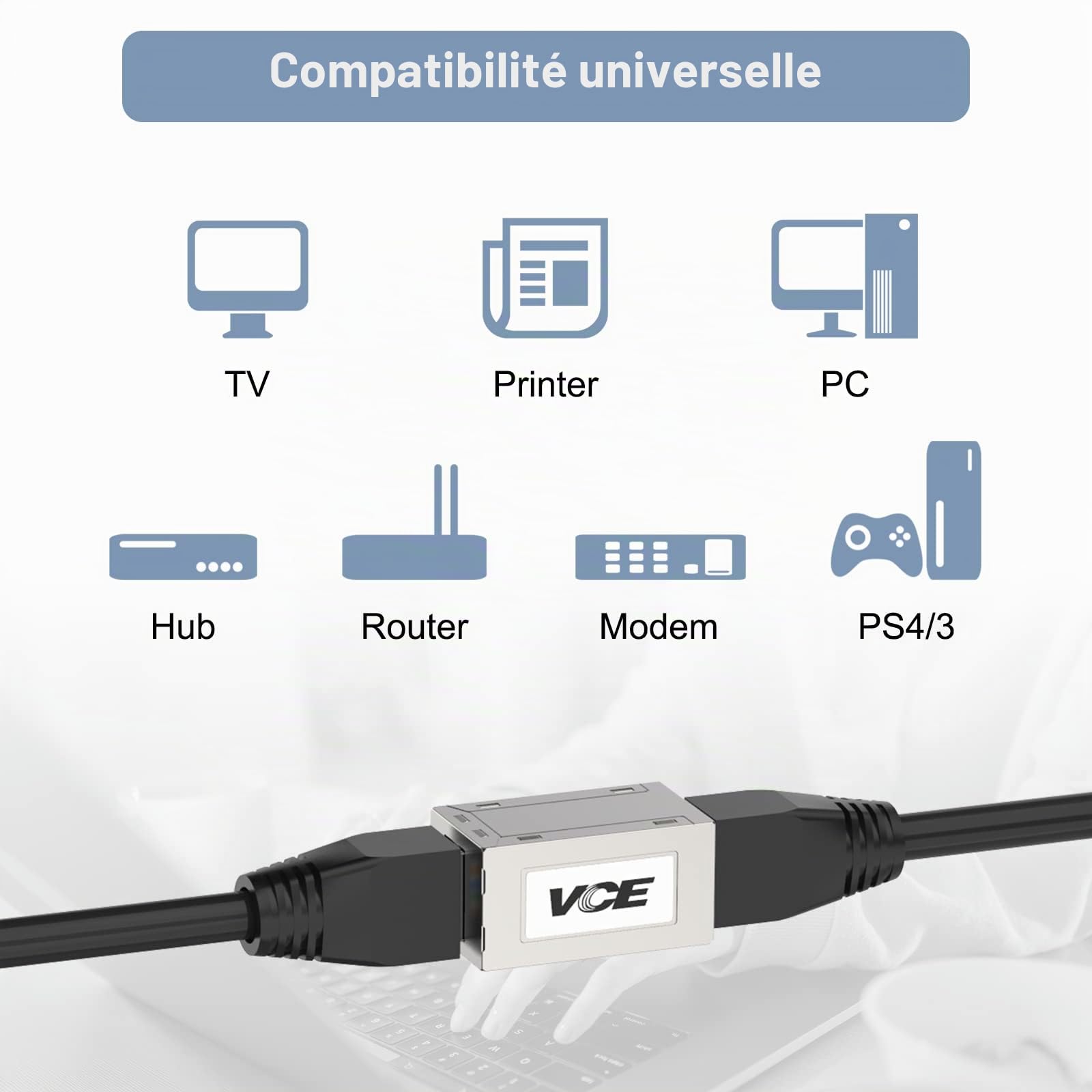 VCE Coupleur RJ45 Blindé Cat6A Inline Adaptateur, Plaque Or Raccord rj45 Femelle Femelle, Poe Ethernet Câble Connecteur pour Cat7/ Cat6A/ Cat6/ Cat5e Lot de 2
