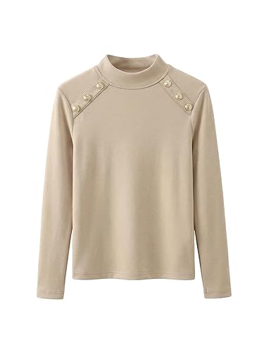 Verdusa Women's Metal Button T Shirts Long Sleeve Tops Slim