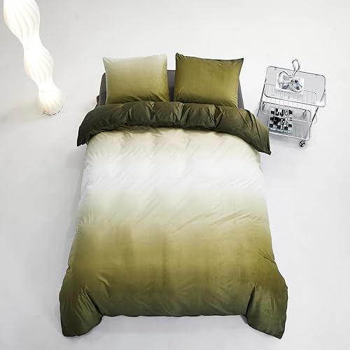 Miniatura 2 de Juego de edredón verde y blanco de terciopelo, tamaño Queen, color verde oliva, edredón para mujer, color blanco liso y verde militar, edredón suave