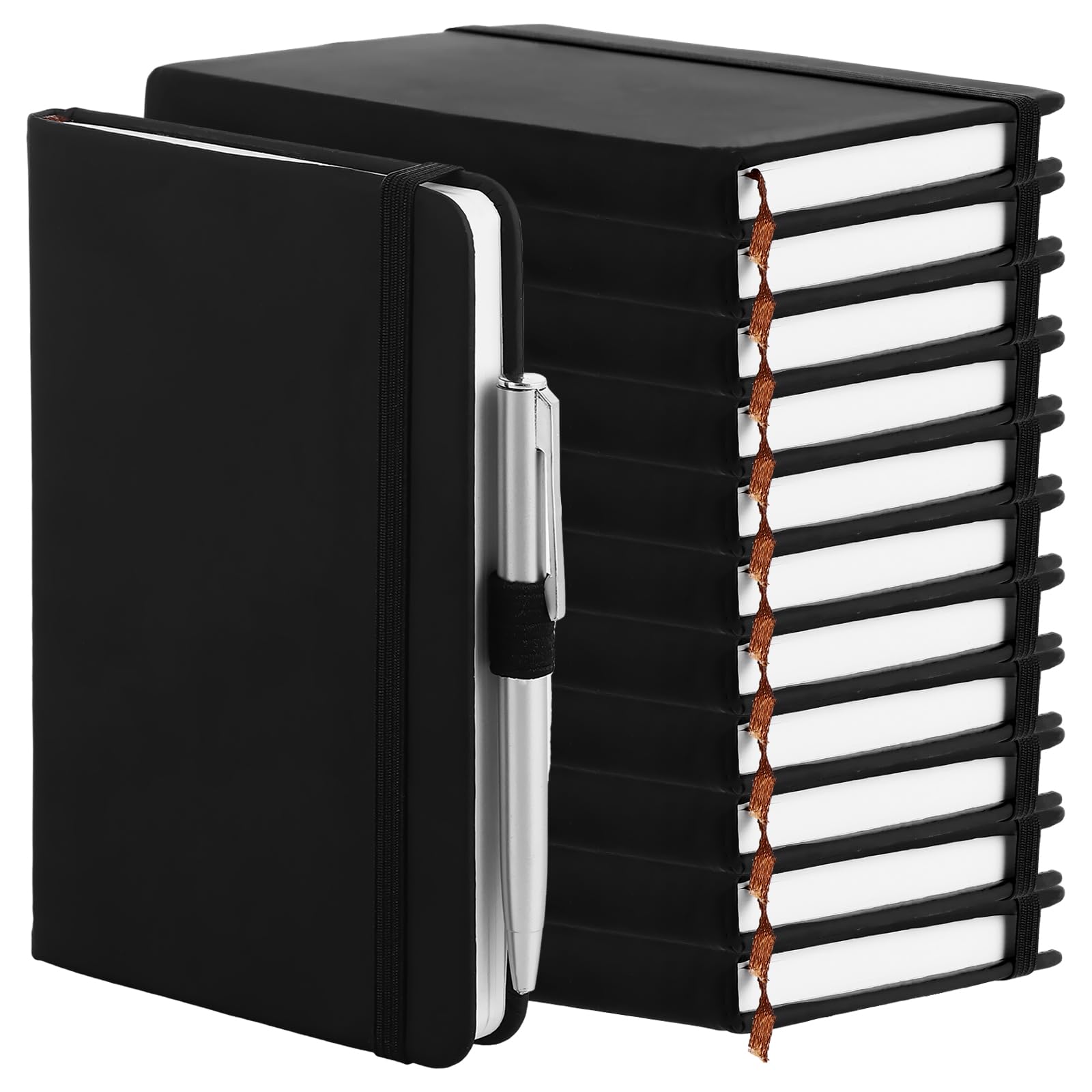 DAJAVE 12 Pcs Pocket Notebook A6 Notebook, Pocket Notepad A6 Notepad Small Journal Notebooks Small Notepads with Elasticated Fastener for School Office Supplies